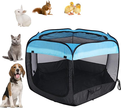 Portable Pet Playpen for Dogs and Cats,Pop Up Playpen for Small Middle Dogs Cats Pet Tent Playground,Indoor Outdoor,37x37x24,Blue/Black,1Pack