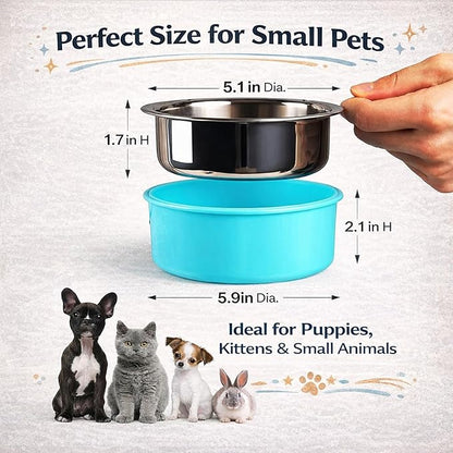 HERCOCCI 4 Pack Dog Crate Bowls, Hanging Removable Stainless Steel Food and Water Bowls for Puppies, Small Dogs, Cats, Rabbits & Ferrets (Blue, Green, Red, Grey)