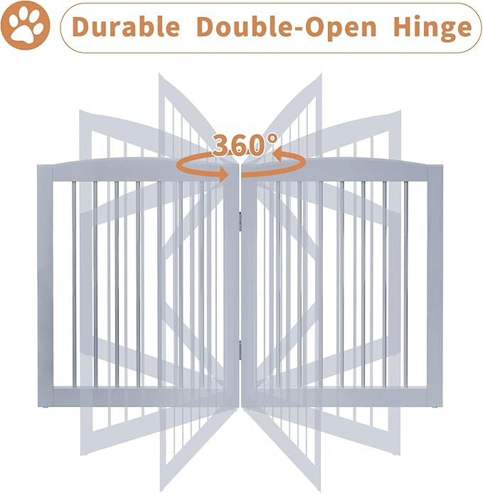 PUPETPO Freestanding Pet Gate for Dogs, Foldable Wooden Dog Gate for House, Indoor Dog Gate for Doorways, Stairs, Gates for Dogs Indoor, Support Feet Included, 24" Height 3 Panels, Grey