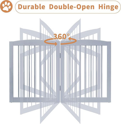 PUPETPO Freestanding Pet Gate for Dogs, Foldable Wooden Dog Gate for House, Indoor Dog Gate for Stair, Doorway, Gates for Dogs Indoor, 80 Inch Wide, 4 Panels 24", Grey