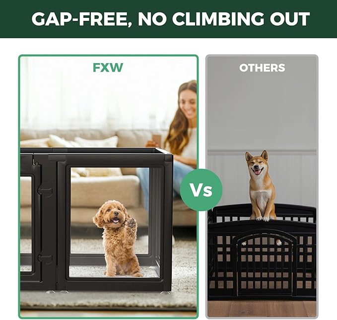 FXW AuraSpace Acrylic Indoor Dog Playpen for Puppies and Small Dogs, 24 Inch, 10 Panels, Black