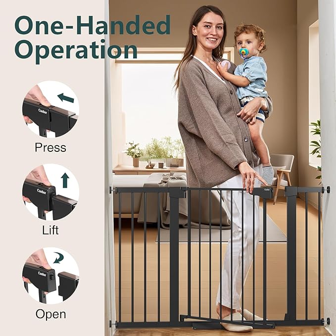 Cumbor 2-Pack Baby & Dog Gates Bundle, 29.7-48" & 30.4-56.8" Extra Wide Safety Gates for Stairs Doorways Hallways, Dual Lock Auto Close Easy Install Pet Gate, Black