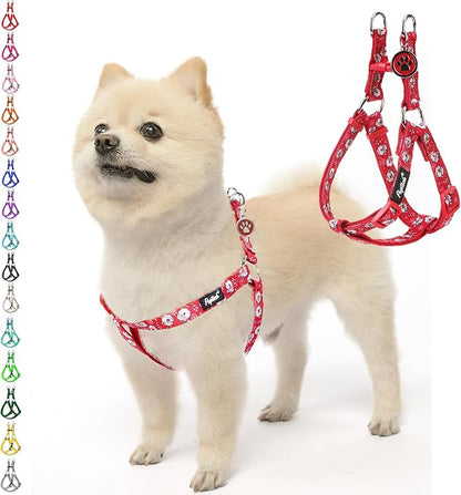 PUPTECK No Pull Christmas Dog Harness Soft Adjustable Basic Nylon Step in Puppy Vest Outdoor Walking with ID Tag, Red, S