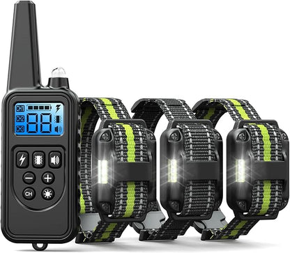 FunniPets Dog Training Collar 3 Pack - 2600Ft Dog Shock Collar with Remote Control Waterproof E Collar for Dogs Training with Beep Vibration Shock Flashlight (3 Pack, 2 Green+Black)