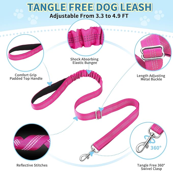 SlowTon No Pull Small Dog Harness and Leash Set, Puppy Soft Vest Harness Neck & Chest Adjustable, Reflective Lightweight Harness & Anti-Twist Pet Lead Combo for Small Medium Dogs (Fuchsia, XS)