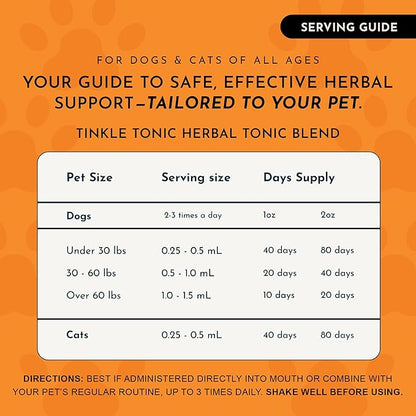 Animal Essentials Tinkle Tonic - Dog & Cat Urinary Tract Support, Kidney Supplement, Supports Urinary Tract, Bladder Health for Pets, with Marshmallow - 2 fl oz