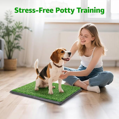 Portable Dog Grass Pad with Tray 20''x30'': Dog Litter Box with Artificial Grass Patch Bathroom Mat & Washable Pee Pad for Puppy Potty Training, Pet Loo Indoor Outdoor Use for Patio Balcony Apartment
