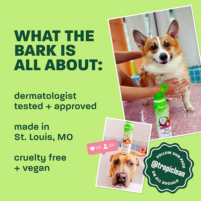TropiClean Dog Conditioner, Easy Detangling & Moisturizing Conditioner, Puppy Safe, Made in the USA, Kiwi & Cocoa Butter Scent, 20oz.