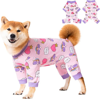 Dog Recovery Suit for Small Medium Large Dogs, Pet Onesie After Surgery Comfort Dog Bodysuit Anti Licking (Medium, Pink Heart)
