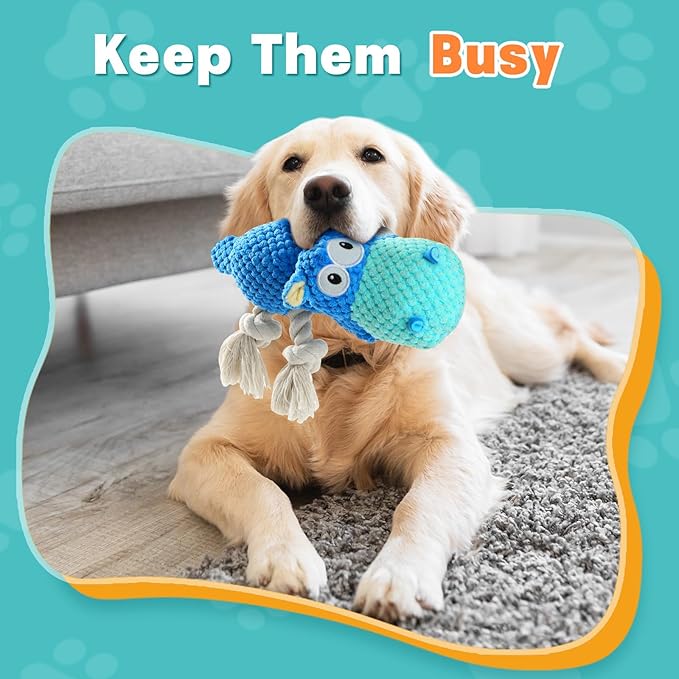 TOOPTATE Squeaky Dog Toys - Plush Stuffed Animal Dog Toys for Large, Medium, Small Dogs to Keep Them Busy (Blue, Large)