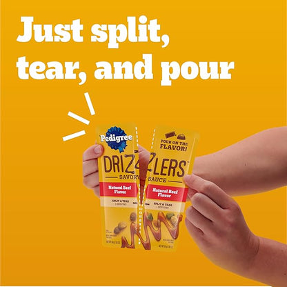 Pedigree Drizzlers for Dogs, Wet Dog Food Gravy Savory Sauce Multipack, 60g Dual-Serving Pouch, 8 Count, Pack of 6 (48 Pouches, 96 Servings Total)