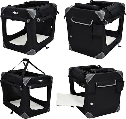 EliteField 4-Door Folding Soft Dog Crate with Curtains, Carrying Bag and Fleece Bed (2 Year Warranty), Indoor & Outdoor Pet Home (30" L x 21" W x 24" H, Black+4 Door Curtains)