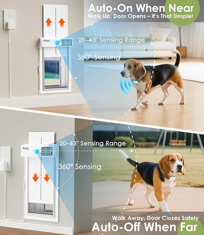 Automatic Dog Door for Wall with Sensor Collars, Large Smart Pet Door for Wall, Custom Scheduling & Anti-Pinch, Fits Large Dogs up to 100 lbs (L)