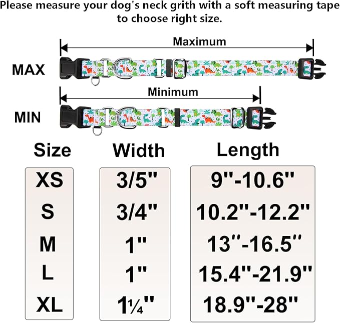 Martingale Dog Collars with Buckle No Pull Training Dog Collar for Large Dogs (Green Dinosaur, Large)