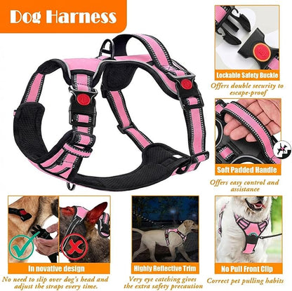 No Pull Dog Harness, Collar & Leash Set | Includes Dog Seat Belt, Collapsible Bowls & Poop Bag Dispenser. Ideal for Training, Walking, Hiking. Fits Small to Large Dogs(Pink-M)