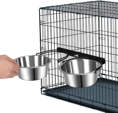 Dog Crate Water Bowl No Spill, ShineMe Dog Food and Water Bowl Set Mountable, Hanging Feeding Bowls for Dogs Cage - 28oz Crate Bowls for Small & Medium Dogs, Cats, Pets