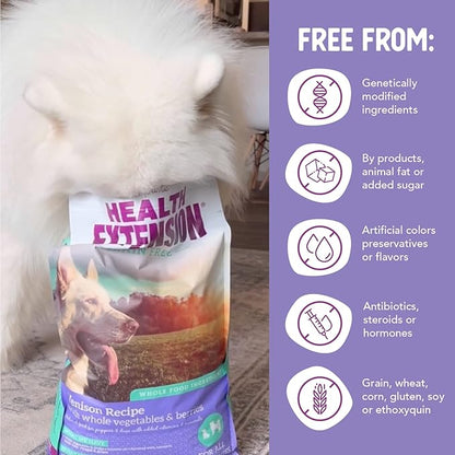 Health Extension Grain Free Venison & Sweet Potato Dry Dog Food - 30+ Superfoods and Probiotics for All Life Stages (23.5 lb)