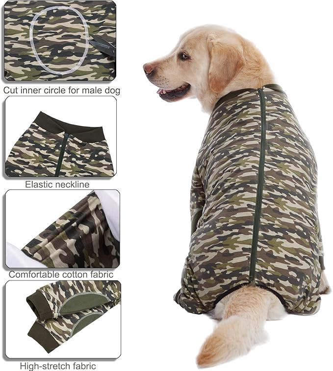 Yeapeeto Dog Onesie Surgery Recovery Suit for Large Medium Bodysuit Dogs Pajamas PJS Full Body for Shedding, Prevent Licking, Wound Protection, Cone Alternative (7XL, Camo)