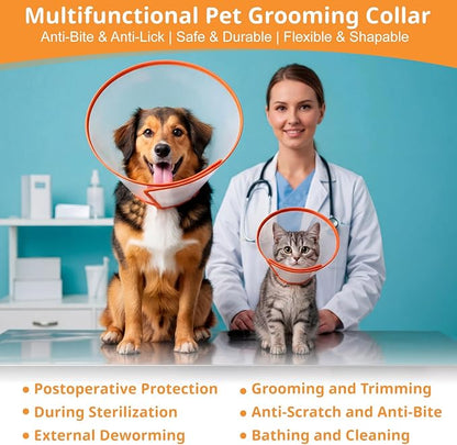 Paterr 9 Pcs Soft Dog Cone Collar Adjustable Protective for Pet Flexible Plastic Cone for Dog After Surgery Recovery E Collar for Wound Healing Small Medium Large (Orange Border)