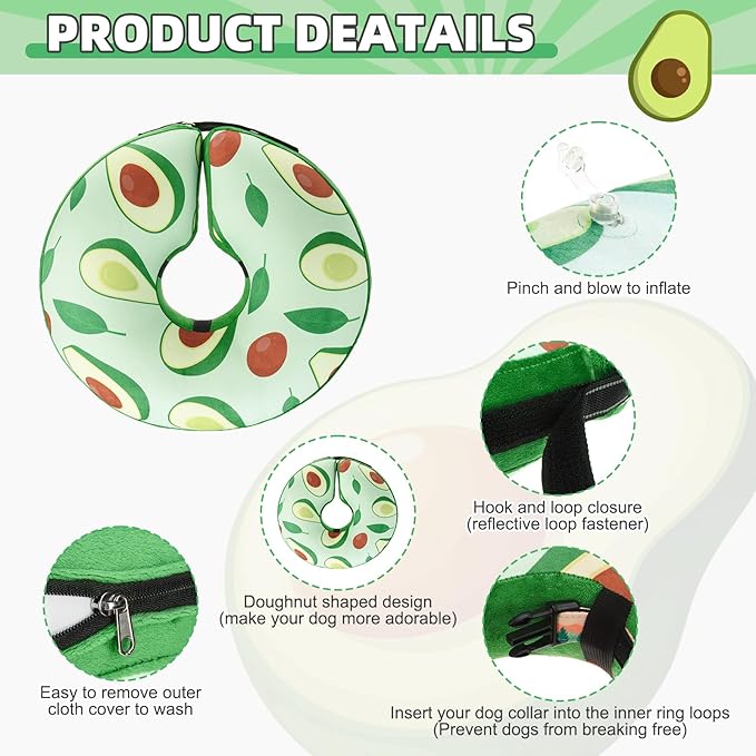 KOOLTAIL Inflatable Dog Cone Collar, Soft Donut E Collar for Dogs After Surgery to Stop Licking Enhanced Alternative, Blow Up Pet Neck Pillow Recovery Adjustable Cone for Dog Cat，Avocado M