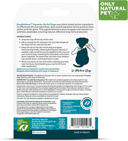 Only Natural Pet EasyDefense Flea & Tick Prevention for Medium Breed Dogs (15 to 40 lbs) - Natural Herbal Control, Squeeze-On Drops - Protects up to 3 Months (M Sqz)
