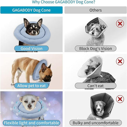 GAGABODY Dog Cones for Small Dogs & Cats, Comfortable Adjustable Soft Dog Cone Alternative After Surgery, Elizabethan Donut Collar, Blue, Cotton & Synthetic Fabric
