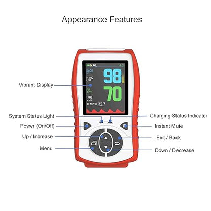 Vet Pulse Oximeter Handheld Oximeter with 2.8" LCD, Pet Vital Signs Monitor for SpO2 / Heart Rate/TEMP, Rechargeable Battery - Veterinary Use for Dogs, Cats, Horses (Orange Case)