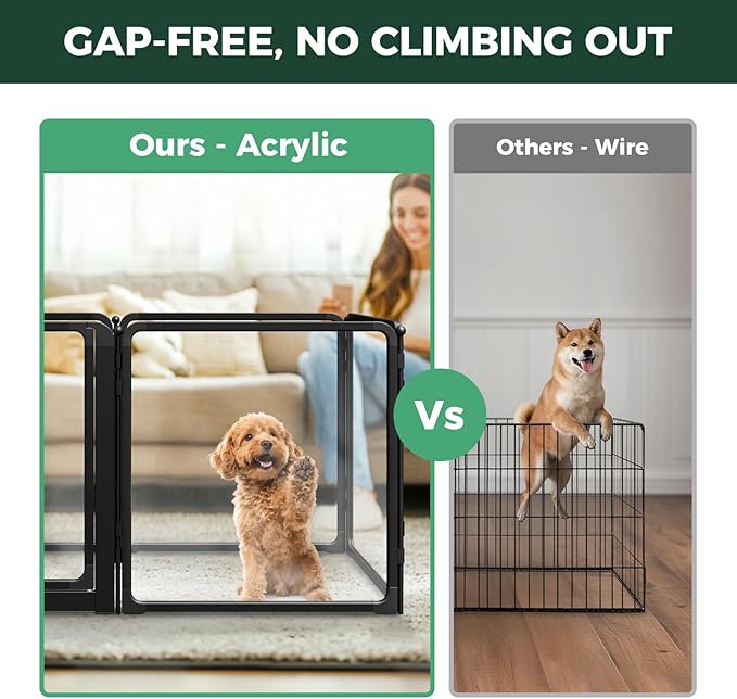 FXW AuraSpace Pro Acrylic Indoor Dog Playpen, Heavy-Duty with Metal Frame, 24" Height 12 Panels for Puppies & Small Dogs, Black│Patented
