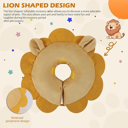 IEUUMLER Inflatable Recovery Dog Collar, Protective Donut Cone, Adjustable Soft Collar for Dog and Cat After Surgery Prevent from Biting & Scratching EU002 - Brown Lion XL