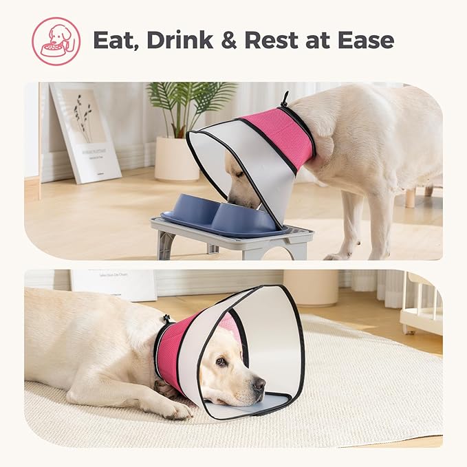 Avont Dog Cone Collar After Surgery, Alternative Adjustable Elizabeth Cone for Medium Large Dogs, Comfy Breathable Pet Recovery Collar to Stop Licking -Pink(XL)