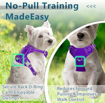 BARKBAY Dog Harness No Pull Oxford with ID Tag Pocket - Heavy Duty, Reflective, Easy Control for Large Dogs(Purple Oxford,XS)