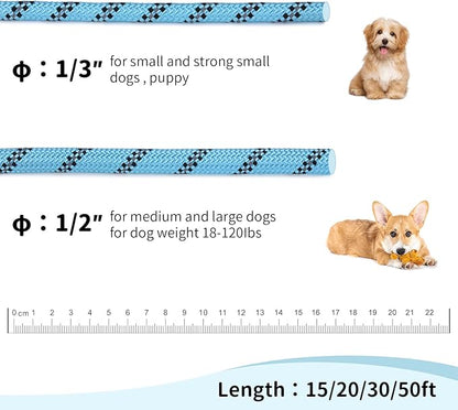 Long Dog Leash for Training 20Ft-Reflective Nylon Rope with Swivel Hook-Recall Agility Lead for Large Small Medium Dogs Outside Walking Hiking-Sky Blue