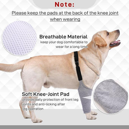 Dog Recovery Suit for Front Legs, Dog Recovery Sleeves After Surgery with Elastic Band, Soft Protective Elbow Braces for Medium Large Dogs, Cone Collar Alternative to Stop Licking Leg Wounds,Grey,3XL