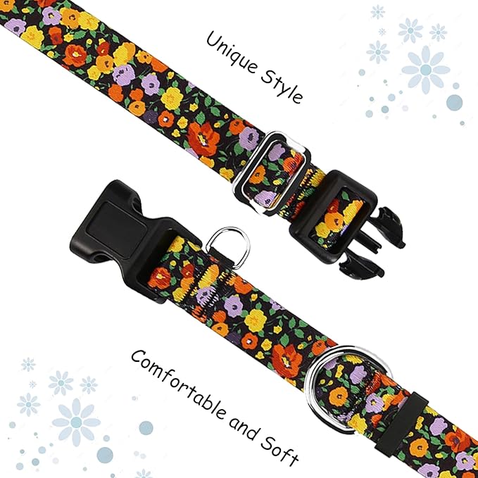 Martingale No Pull Collar with Buckle Adjustable Nylon Slip Collar for Dogs Training Walking (Orange Floral, Small)