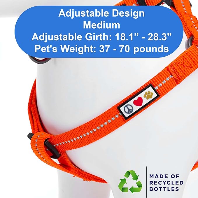 Pawtitas Recycled Reflective Step-in Dog Harness – Adjustable No-Pull Vest for Puppies to Seniors, Safe & Comfortable M Orange