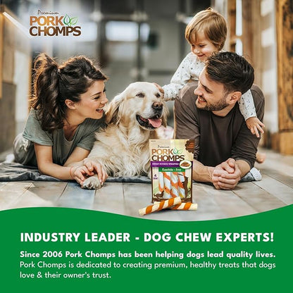Pork Chomps Baked Pork Skin Dog Chews, 6 Inch Twists, 4 Count - Sweet Potato Wrap - Long-Lasting Treats for Dogs - High Protein, Rawhide-Free, Low Fat, Healthy & Delicious Chews
