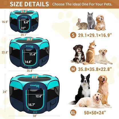 KingCamp Dog Playpen, Portable Foldable Cat Kitten Puppy Tent Crates 29"/36"/50" Pop Up Pet Playpen with Zippered Bottom & Cover for Indoor Outdoor Use (X-Large, Green)