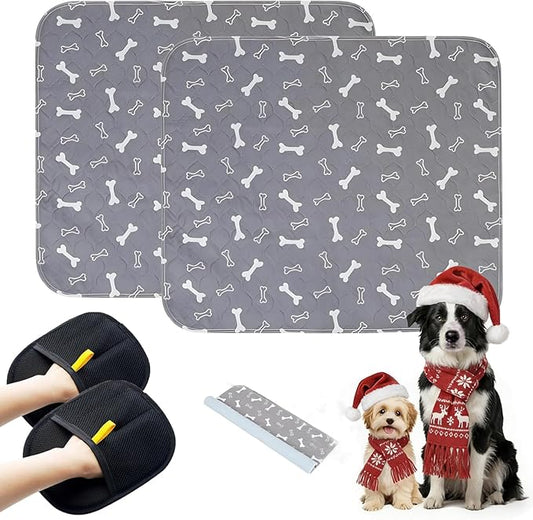 2PC Puppy Pads with Pheromones, Washable Puppy Pee Pads for Dogs Reusable Puppy Pads for Dogs and Cats - Leak & Odor Proof, Non-Slip Base Training Pads for Home & Travel(with Pet Hair Removal Gloves)