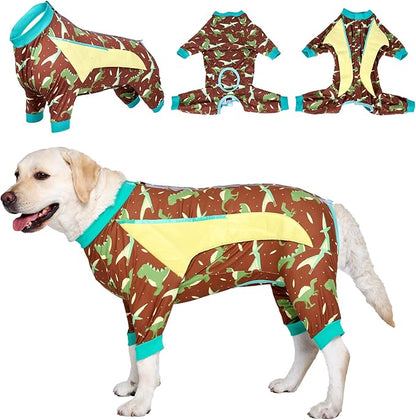 LovinPet Dog Recovery Suit - Medium Large - Dog's Bodysuit Wound Protective Surgical,E-Collar Alternative Recovery Bodysuit for Abdominal Wounds After Surgery Anti-Licking,Dinosaur,Green,XXL