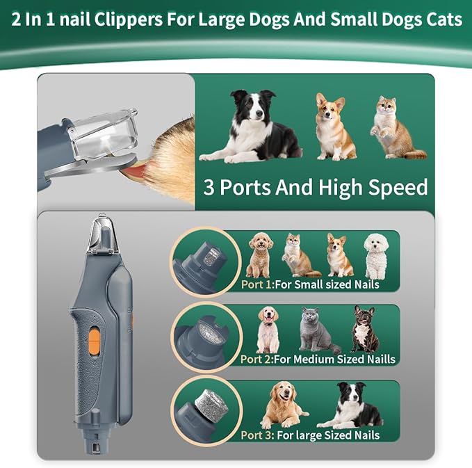 CATPICK 2-in-1 Cat Nail Clippers & Dog Nail Clippers Trimmers for Large Medium Small Dogs Cats Claw Trimmer Quick Sensor and Safety Guard USB Rechargeable with 2 LED Lights Dogs Nail Trimmer