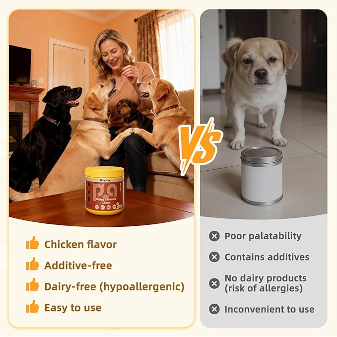 Dog Allergy Relief Chews - Dogs Chew for Itching Relief and Skin Allergy- Soft Probiotics Chew for Dogs Digestive Health Gut Health & Immune System-Skin and Coat Health-100ct