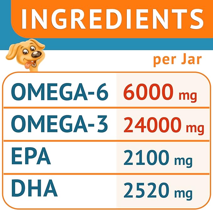 Omega 3 Fish Oil for Dogs (360Ct) - Skin&Coat Chews - Dry & Itchy Skin Relief + Allergy Support - Shiny Coat - EPA&DHA Fatty Acids - Salmon Oil Chews Promotes Heart, Hip & Joint Support