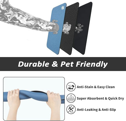 HotLive Dog Food Mat - Absorbent Cat Mat for Food and Water, No Stains Pet Feeding Bowl Mat, Easy to Clean Pet Placemats, Quick Dry Dog Water Dispenser Mat for Messy Drinkers | Paw Blue 16"x 24"