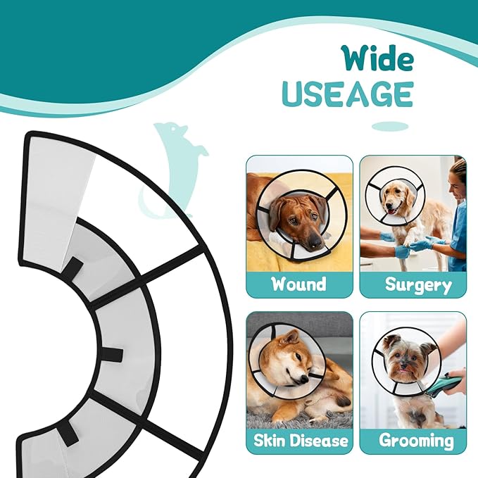 Dog Cone Collar After Surgery to Stop Licking, with Soft Waterproof Liner, Transparent PVC, for Large Medium Dogs, Elizabeth Neck Recovery Collar ALtermative(L,Grey)