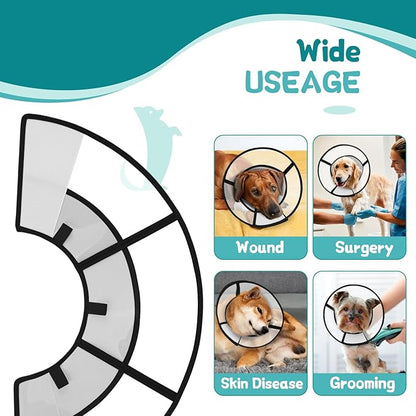 Dog Cone Collar After Surgery to Stop Licking, with Soft Waterproof Liner, Transparent PVC, for Large Medium Dogs, Elizabeth Neck Recovery Collar ALtermative(L,Grey)