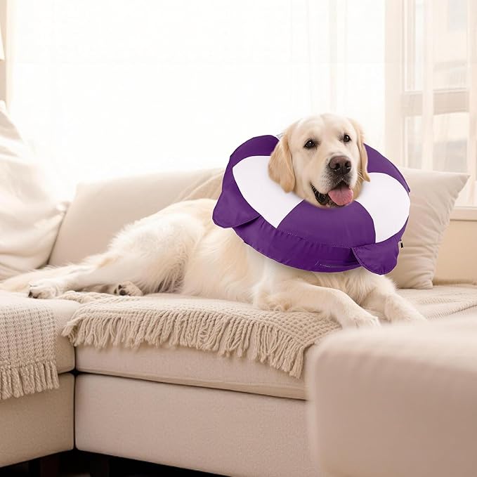 MIGOHI Soft Dog Pillow Donut Collar - Inflatable Alternative to Plastic Cone After Surgery,Adjustable Recovery E-Collar for Medium Dogs, Prevents Licking, Post-Surgical Spay Care(Large, Purple)