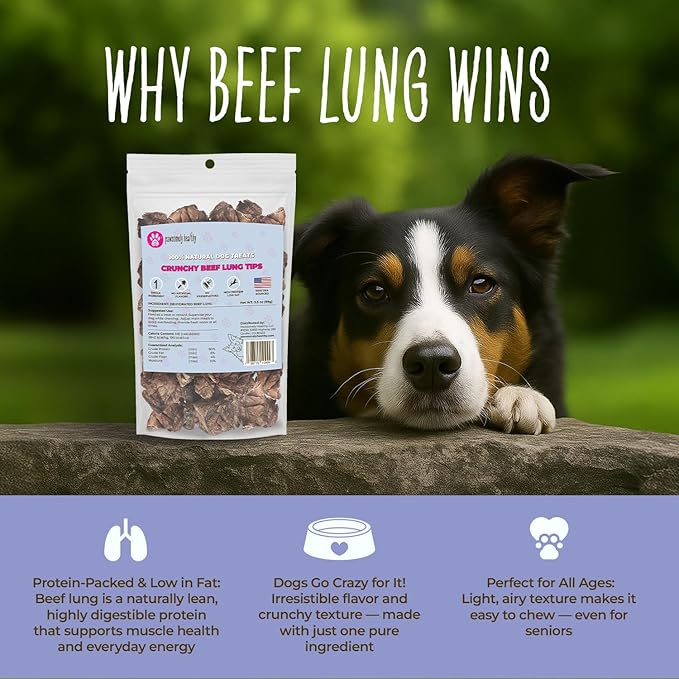 Pawsomely Healthy Crunchy Beef Lung Tips for Dogs – Natural Single-Ingredient Air-Dried Treat, High-Protein/Low Fat & Grain-Free, Made in USA - 3.5 oz
