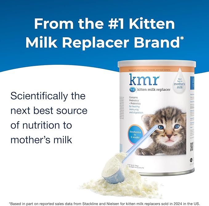 PetAg KMR Kitten Milk Replacer Powder - 28 oz - Powdered Kitten Formula with Prebiotics, Probiotics & Vitamins for Kittens Newborn to Six Weeks Old- Easy to Digest