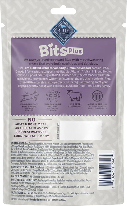 Blue Buffalo Blue Bits Plus Mobility and Immune Support Soft Dog Treats, Beef, 3.5-oz. Bag (Pack of 2)