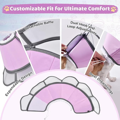 Soft Dog Cone Collar After Surgery Recovery,Adjustable E-Collar with Removable Shield,Lightweight,Breathable Anti-Licking Protective Cone for Large,Medium,Small Pets (Rose Pink, XL (Neck:17''-22''))